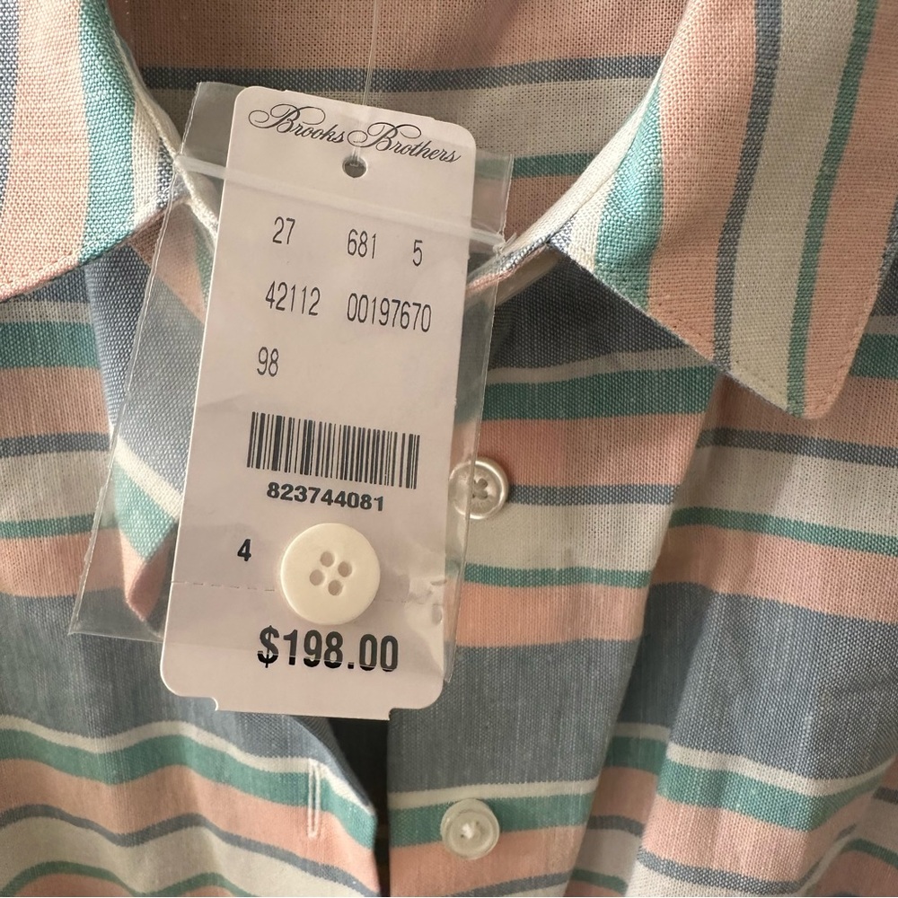 NWT_ Brooks Brothers Shirt Dress Stripe Pastel Sleeveless size 4 - Picture 3 of 4